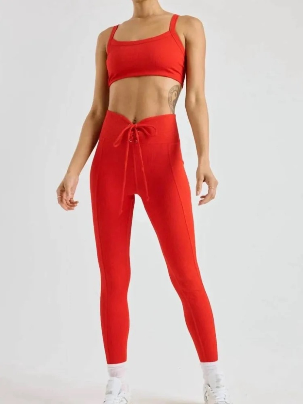 Year of Ours Red High-Waist Lace-Up Leggings